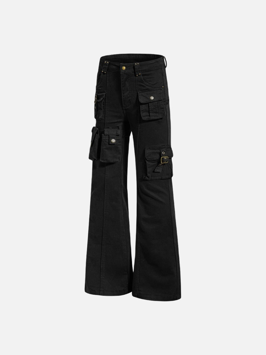 DAXUEN High-waisted black cargo pants with flared legs