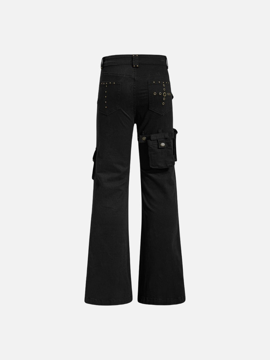 DAXUEN High-waisted black cargo pants with flared legs