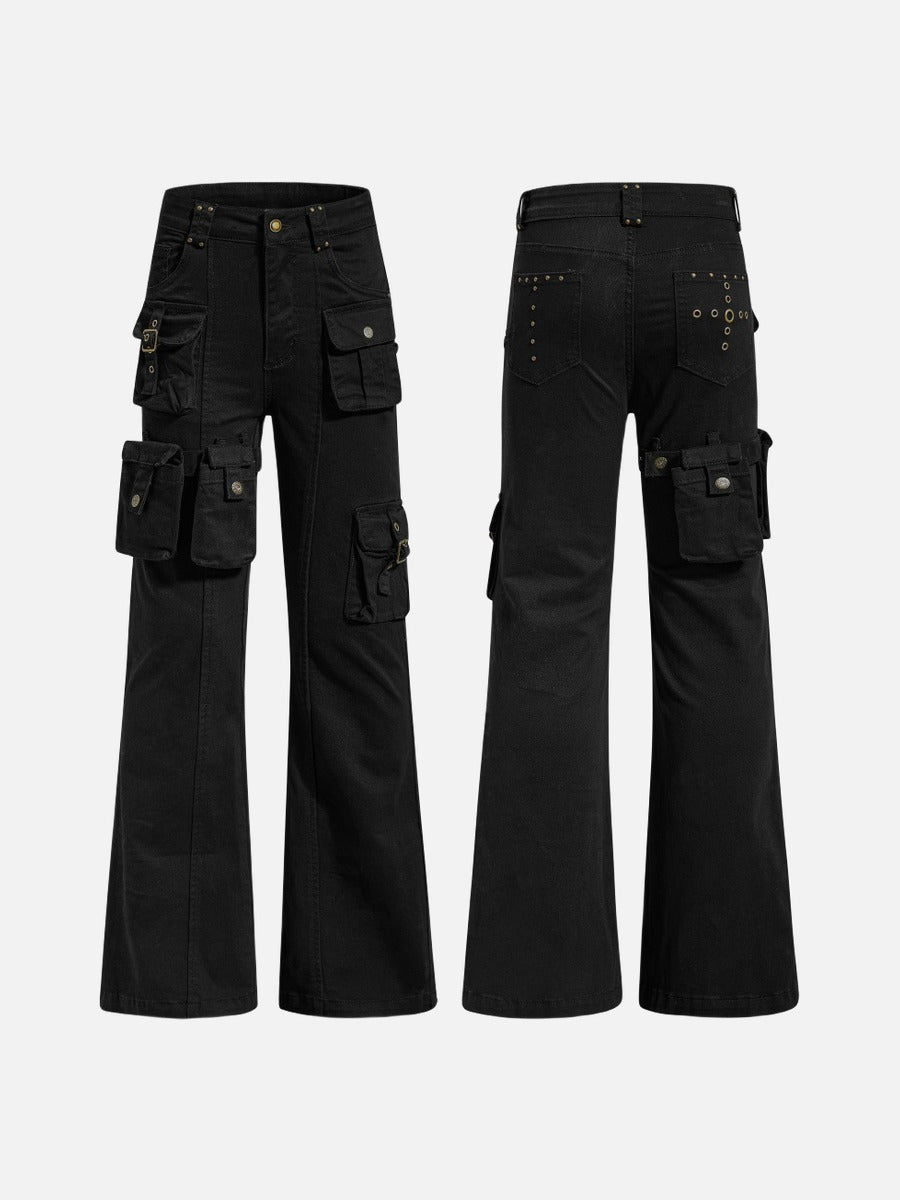 DAXUEN High-waisted black cargo pants with flared legs