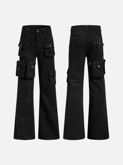 DAXUEN High-waisted black cargo pants with flared legs