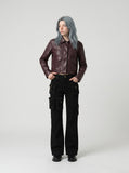 DAXUEN High-waisted black cargo pants with flared legs — model photo