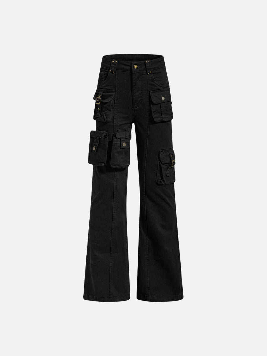 DAXUEN High-waisted black cargo pants with flared legs