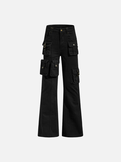 DAXUEN High-waisted black cargo pants with flared legs