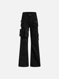 DAXUEN High-waisted black cargo pants with flared legs