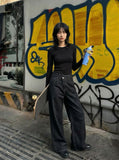 DAXUEN High-waisted black wide-leg jeans — model photo