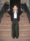 DAXUEN High-waisted wide-leg cargo pants in olive green — model photo