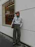 DAXUEN High-waisted wide-leg cargo pants in olive green — model photo