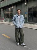 DAXUEN High-waisted wide-leg cargo pants in olive green — model photo