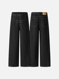 DAXUEN Women's dark indigo high-waisted wide-leg denim jeans