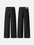 DAXUEN Women's dark indigo high-waisted wide-leg denim jeans