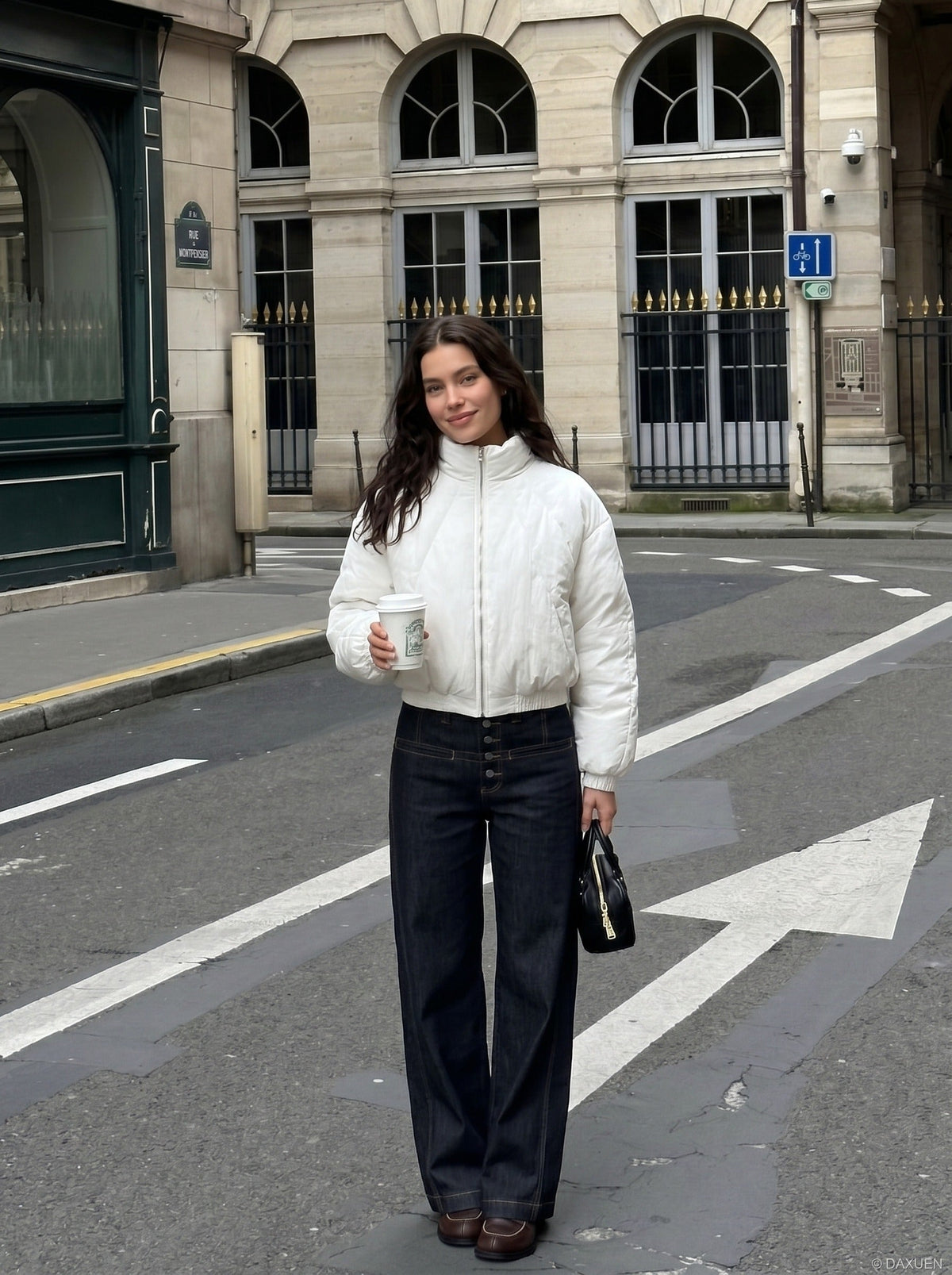 DAXUEN High-waisted wide-leg denim pants — model photo