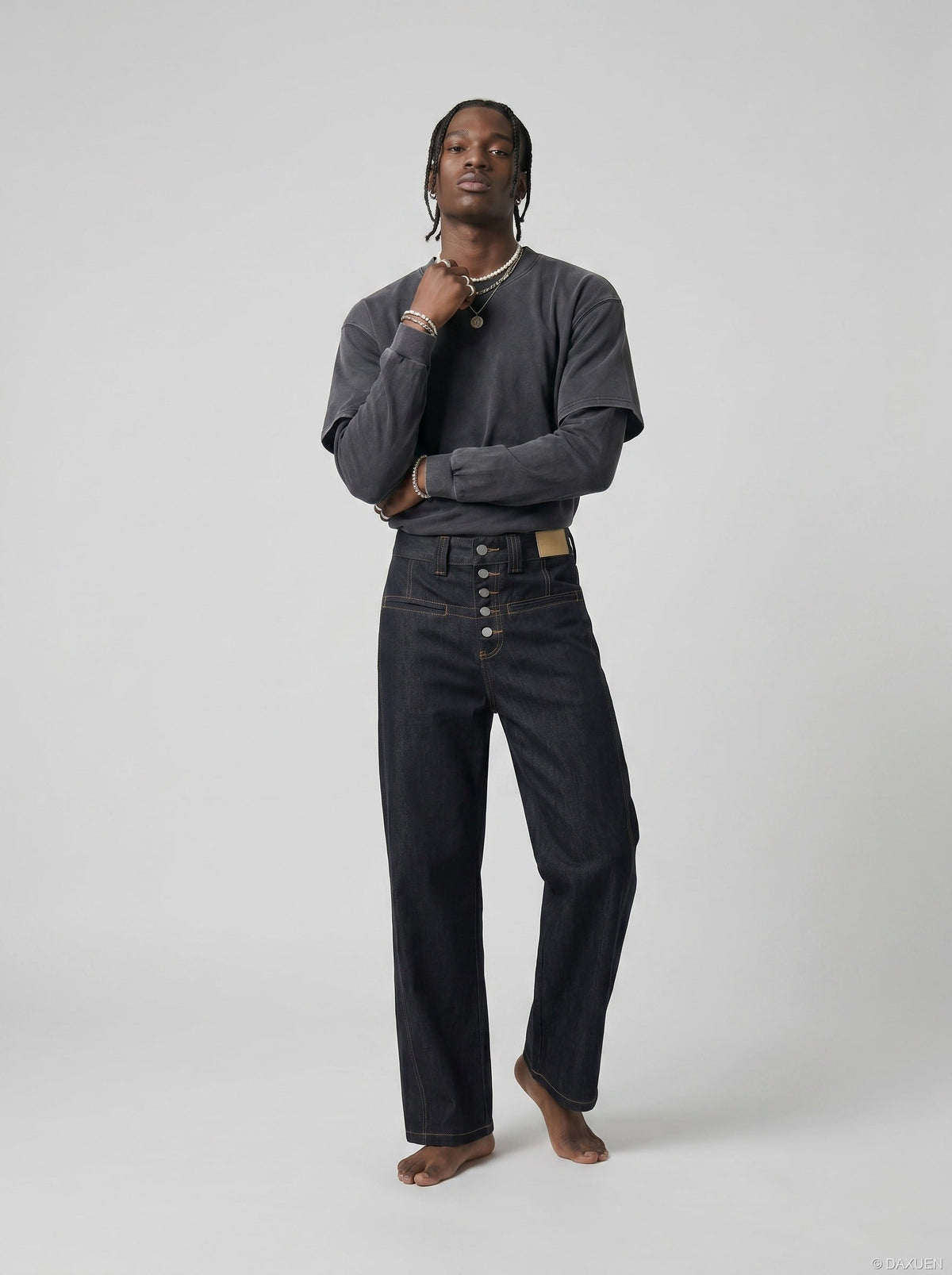DAXUEN High-waisted wide-leg denim pants — model photo