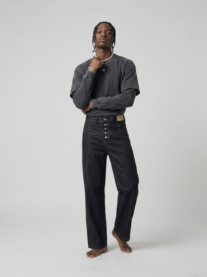 DAXUEN High-waisted wide-leg denim pants — model photo