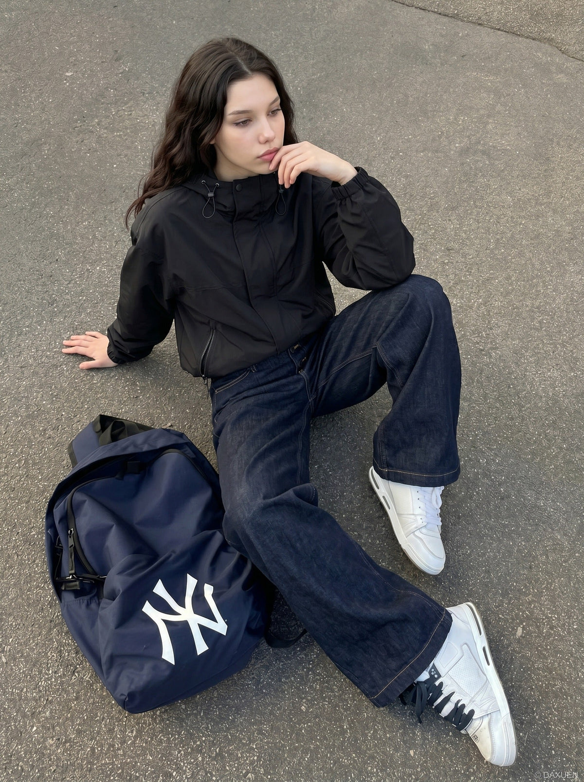 DAXUEN High-waisted wide-leg denim pants — model photo