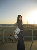 DAXUEN High-waisted wide-leg jeans in dark grey wash — model photo