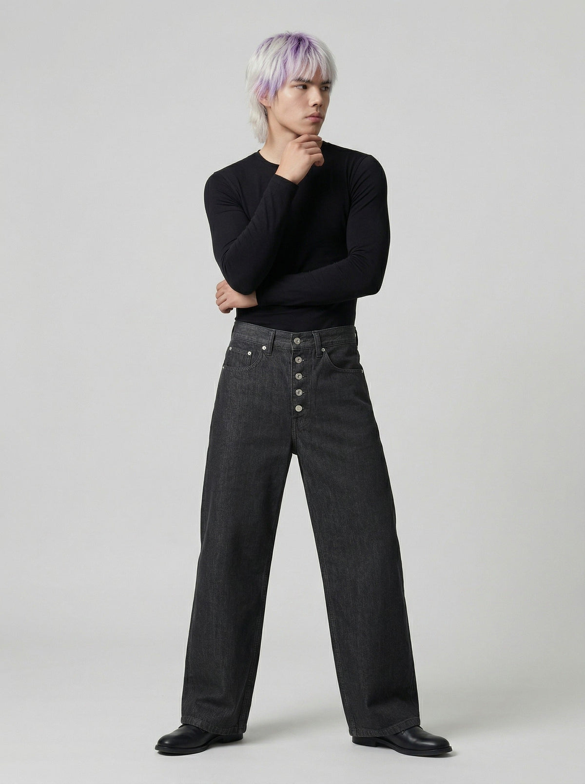 DAXUEN High-waisted wide-leg jeans in dark grey wash — model photo