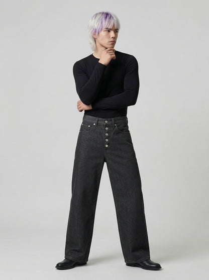 DAXUEN High-waisted wide-leg jeans in dark grey wash — model photo