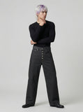 DAXUEN High-waisted wide-leg jeans in dark grey wash — model photo