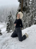 DAXUEN High-waisted wide-leg jeans in dark grey wash — model photo