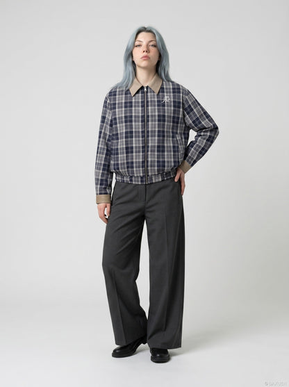 DAXUEN High-waisted wide-leg palazzo pants in dark grey and black — model photo