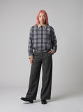DAXUEN High-waisted wide-leg palazzo pants in dark grey and black — model photo