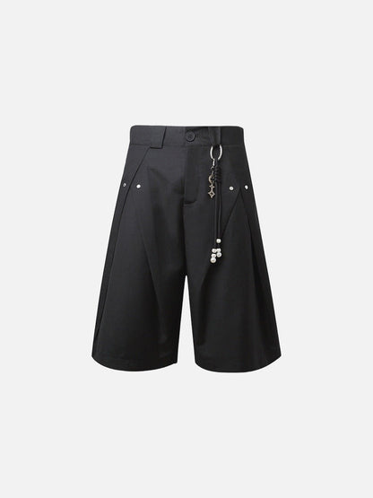 DAXUEN High-waisted wide-leg shorts with pleats and charm