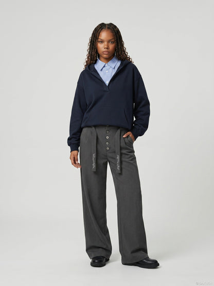 DAXUEN High-waisted wide-leg trousers in dark grey — model photo