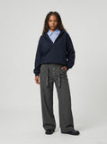 DAXUEN High-waisted wide-leg trousers in dark grey — model photo