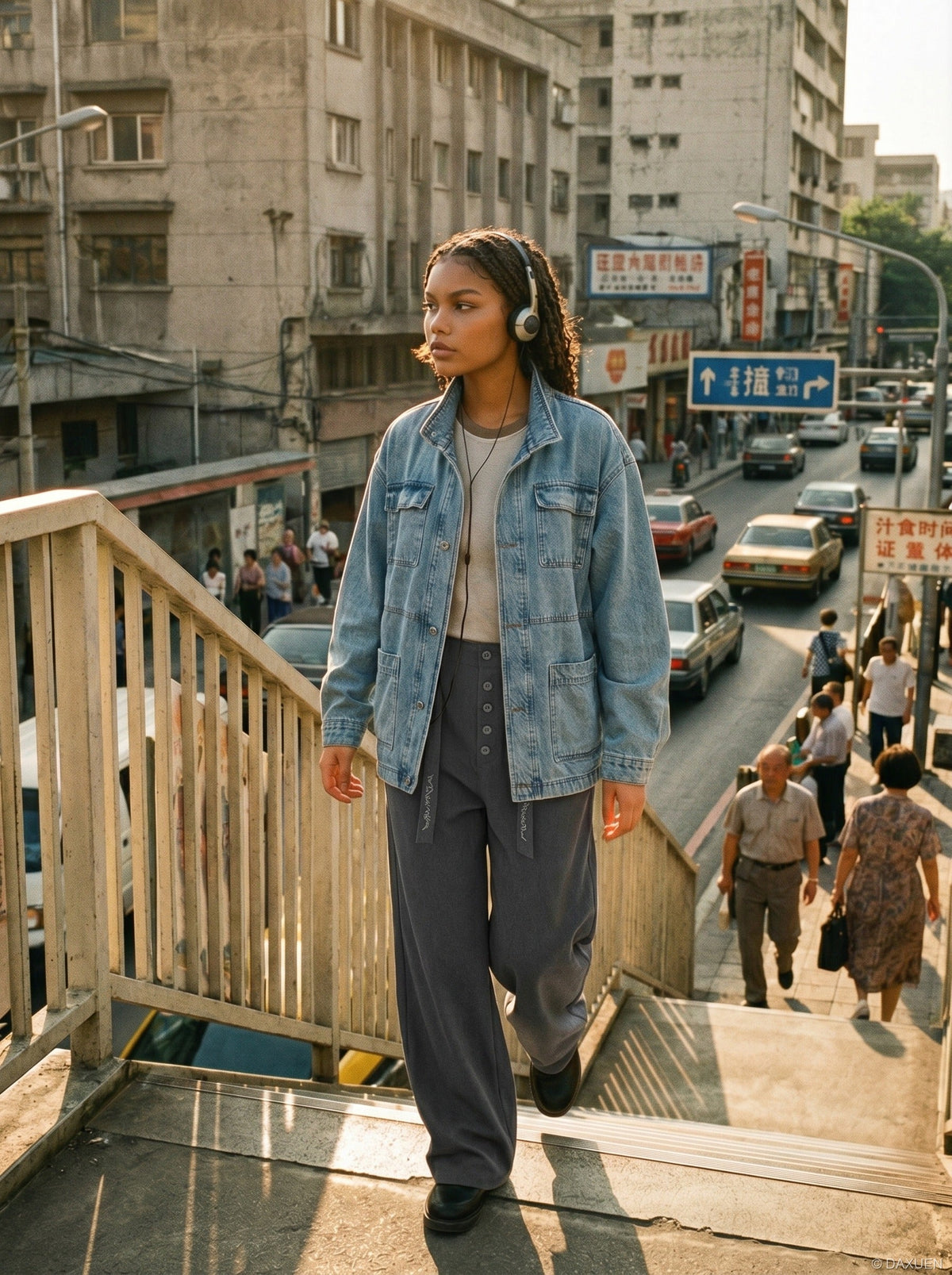 DAXUEN High-waisted wide-leg trousers in dark grey — model photo