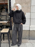DAXUEN High-waisted wide-leg trousers in dark grey — model photo