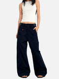DAXUEN beige high-waisted wide-leg work trousers