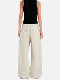 DAXUEN beige high-waisted wide-leg work trousers
