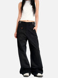 DAXUEN beige high-waisted wide-leg work trousers