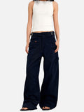 DAXUEN beige high-waisted wide-leg work trousers