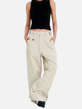 DAXUEN beige high-waisted wide-leg work trousers