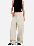 DAXUEN beige high-waisted wide-leg work trousers