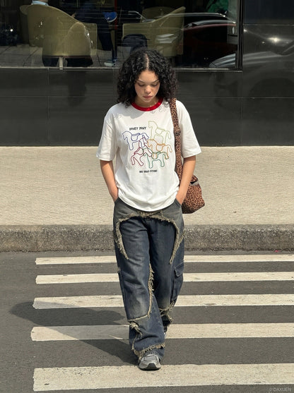 DAXUEN Short-sleeved embroidered t-shirt with horse graphic — model photo