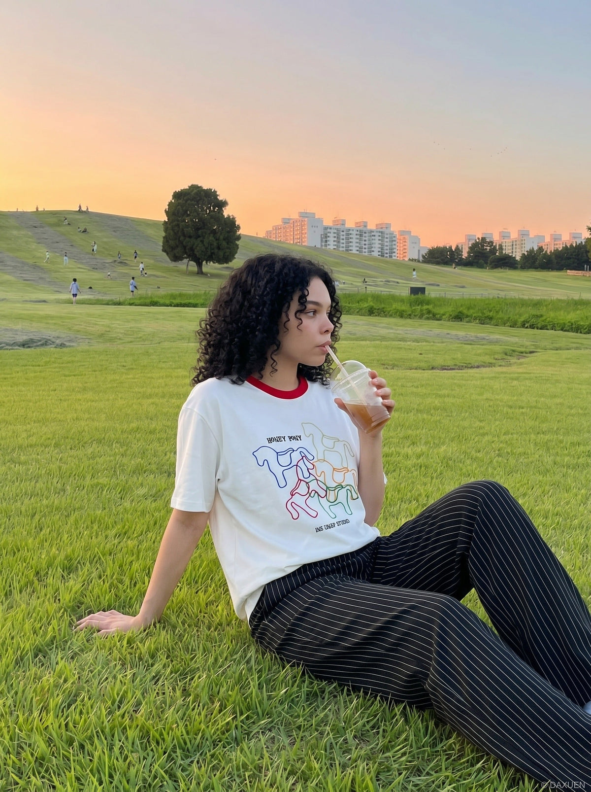 DAXUEN Short-sleeved embroidered t-shirt with horse graphic — model photo