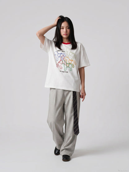 DAXUEN Short-sleeved embroidered t-shirt with horse graphic — model photo