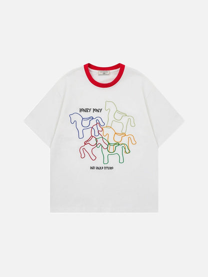 DAXUEN Short-sleeved embroidered t-shirt with horse graphic
