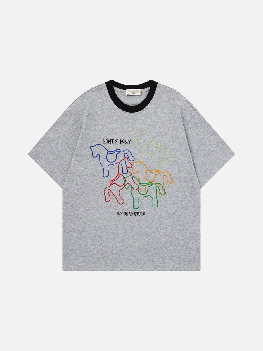 DAXUEN Short-sleeved embroidered t-shirt with horse graphic