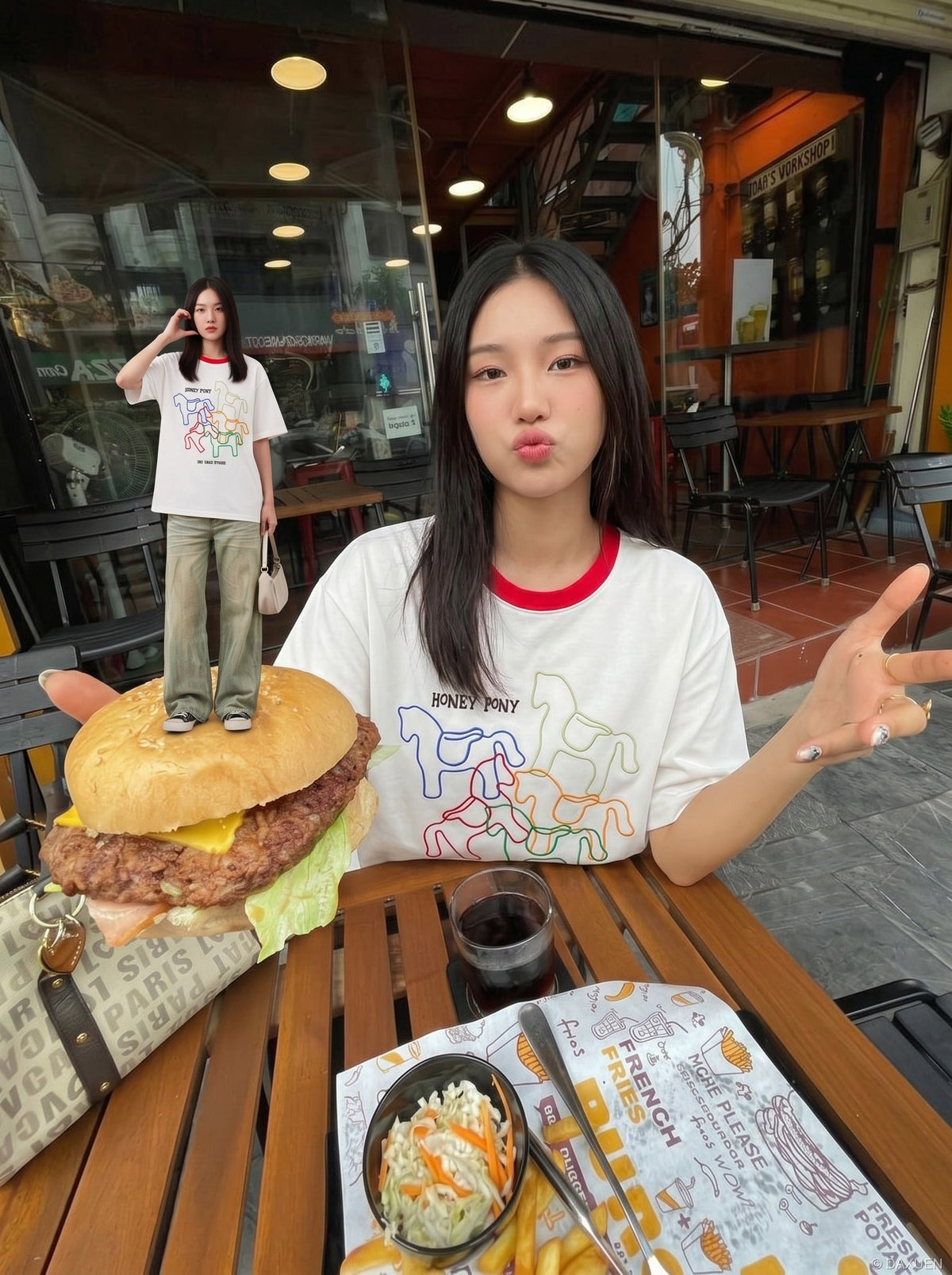 DAXUEN Short-sleeved embroidered t-shirt with horse graphic — model photo