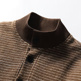 DAXUEN dark grey and brown horizontal striped mock neck cardigan jacket