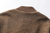 DAXUEN dark grey and brown horizontal striped mock neck cardigan jacket