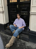 DAXUEN Oversized short-sleeved button-down shirt with stripes — model photo