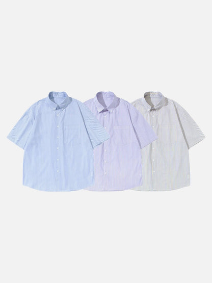 DAXUEN Oversized short-sleeved button-down shirt with stripes
