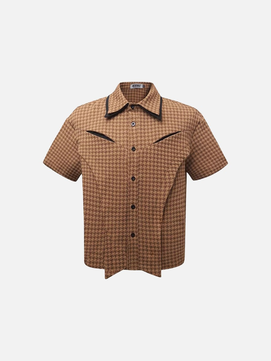 DAXUEN Houndstooth short sleeve collared shirt