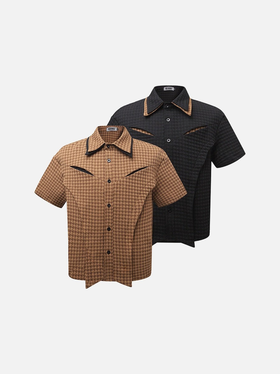 DAXUEN Houndstooth short sleeve collared shirt