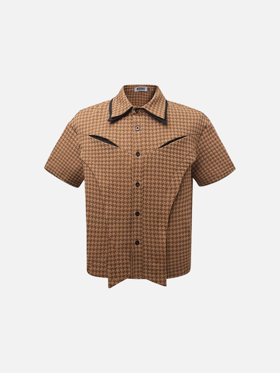 DAXUEN Houndstooth short sleeve collared shirt
