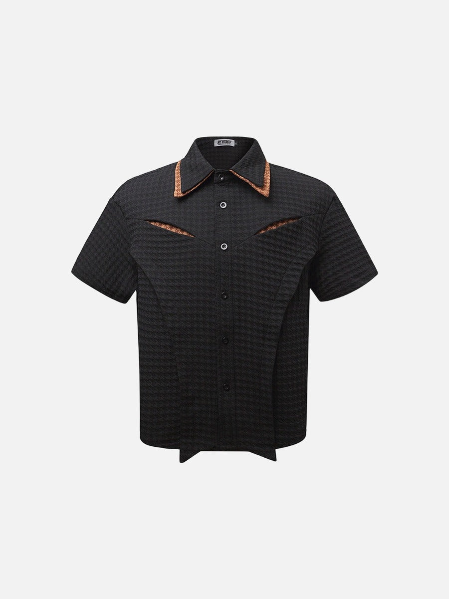 DAXUEN Houndstooth short sleeve collared shirt